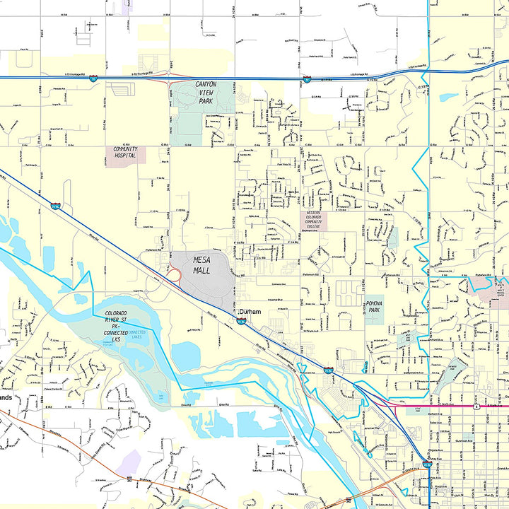 Premium Style Wall Map of Grand Junction, CO