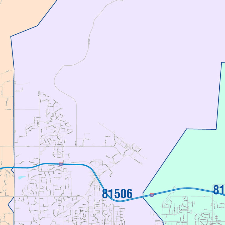 Color Cast Zip Code Style Wall Map of Grand Junction, CO