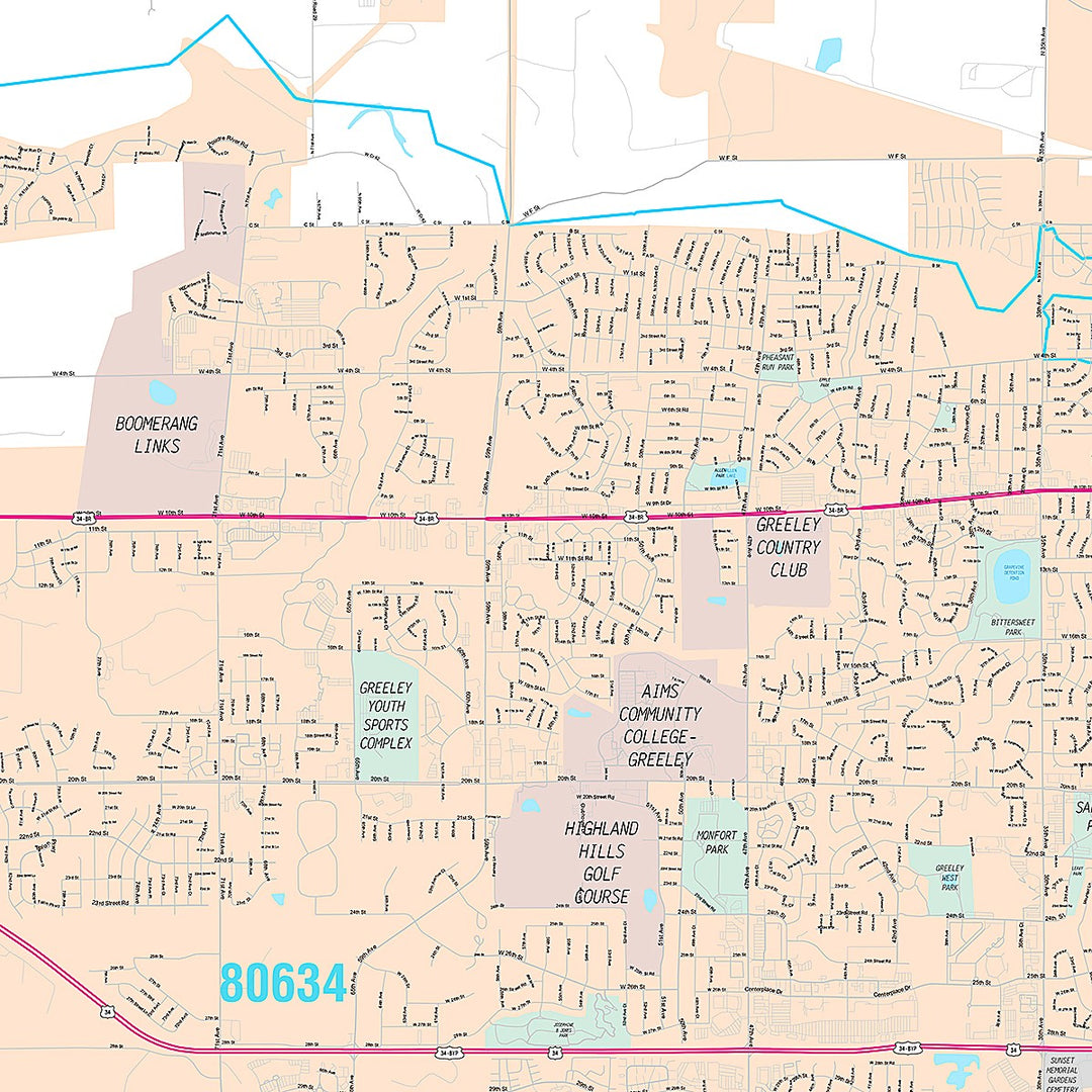 Premium Style Wall Map of Greeley, CO