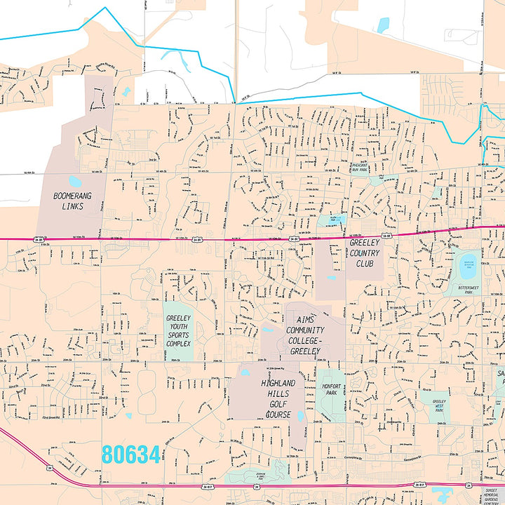 Premium Style Wall Map of Greeley, CO