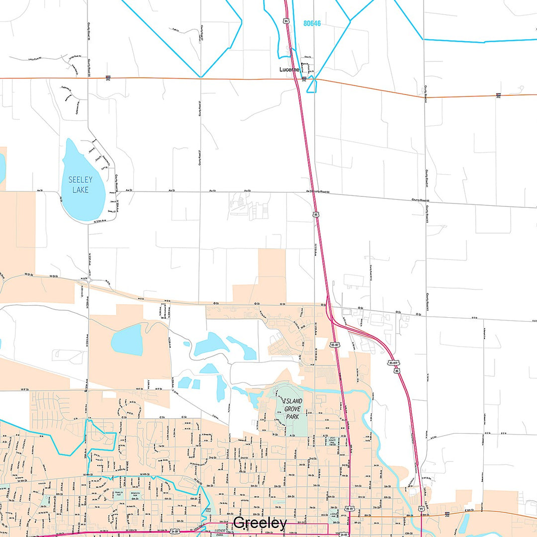 Premium Style Wall Map of Greeley, CO