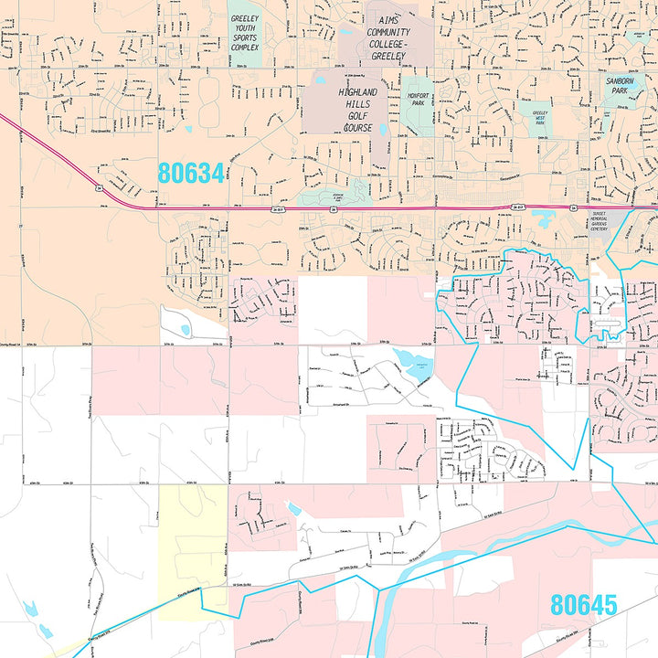 Premium Style Wall Map of Greeley, CO