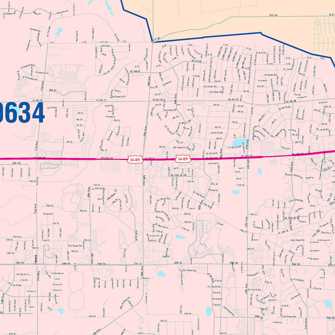 Color Cast Zip Code Style Wall Map of Greely, CO