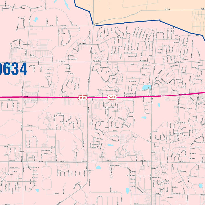 Color Cast Zip Code Style Wall Map of Greely, CO