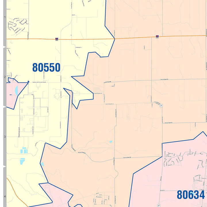 Color Cast Zip Code Style Wall Map of Greely, CO
