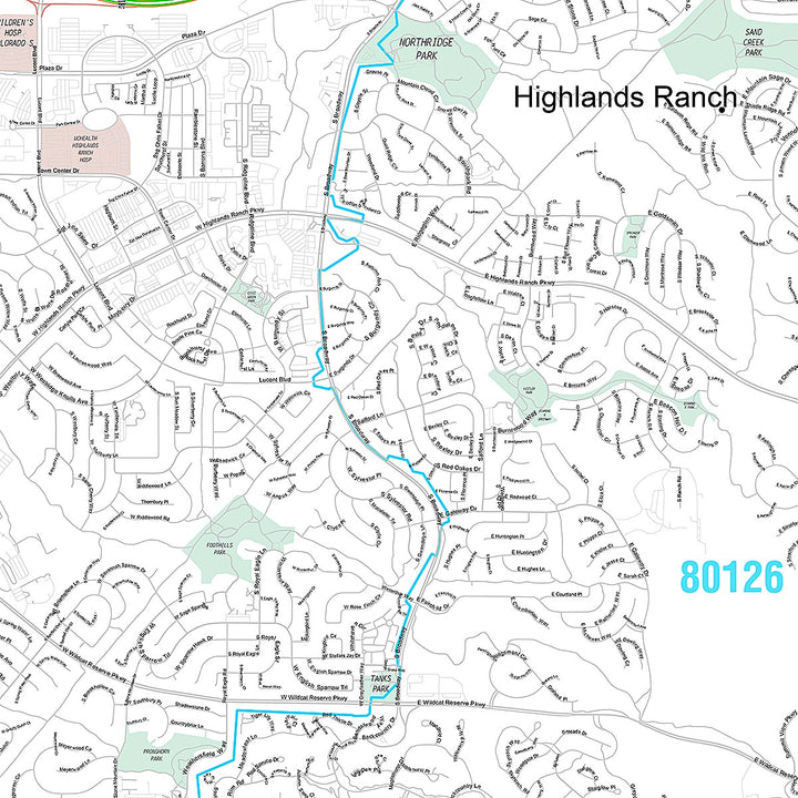 Premium Style Wall Map of Highlands Ranch, CO