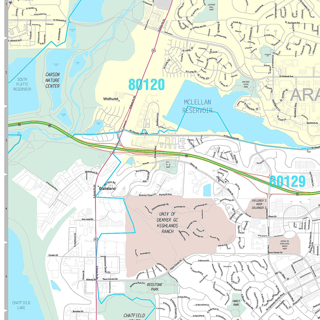 Premium Style Wall Map of Highlands Ranch, CO