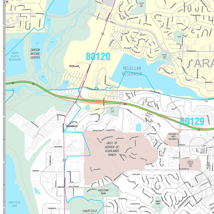 Premium Style Wall Map of Highlands Ranch, CO