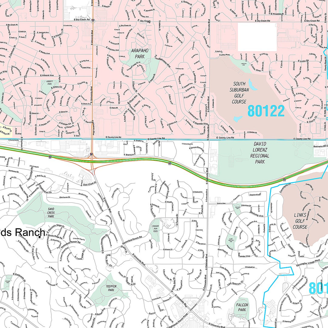 Premium Style Wall Map of Highlands Ranch, CO