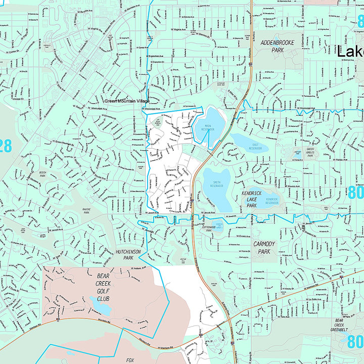 Premium Style Wall Map of Lakewood, CO