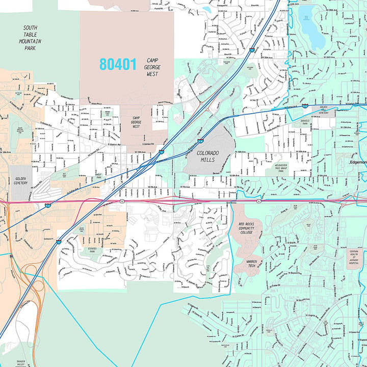 Premium Style Wall Map of Lakewood, CO