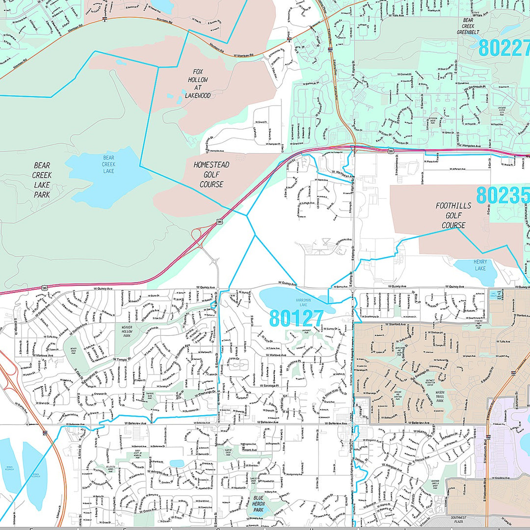 Premium Style Wall Map of Lakewood, CO