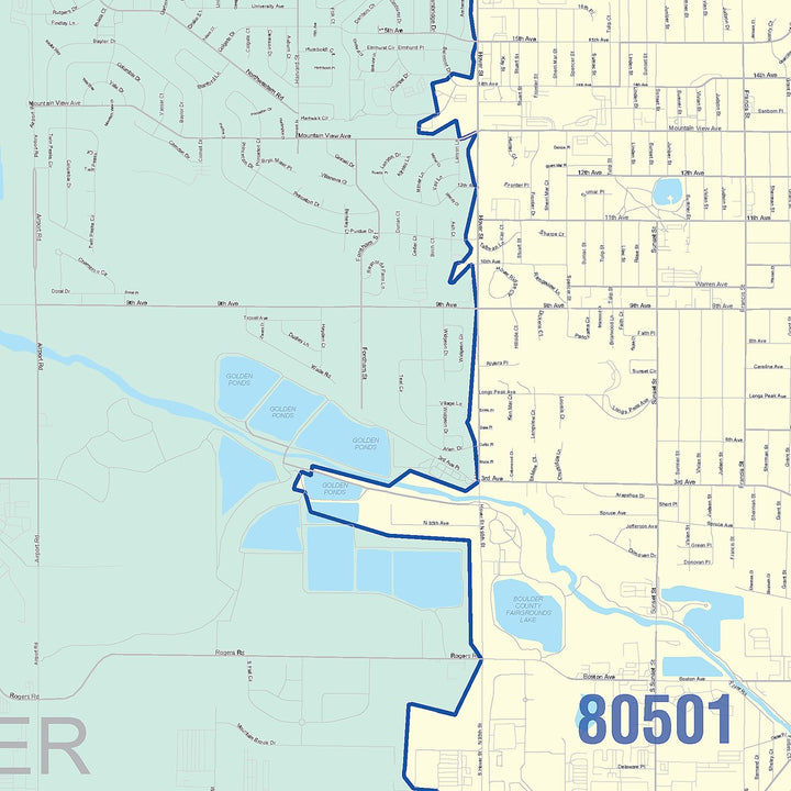 Color Cast Zip Code Style Wall Map of Longmont, CO