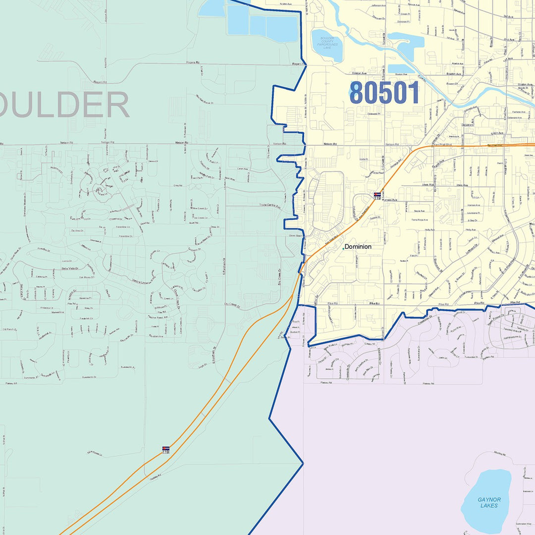 Color Cast Zip Code Style Wall Map of Longmont, CO
