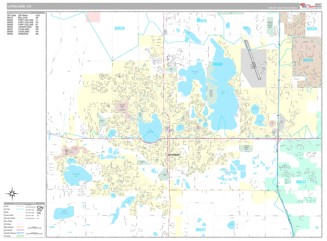 Premium Style Wall Map of Loveland, CO