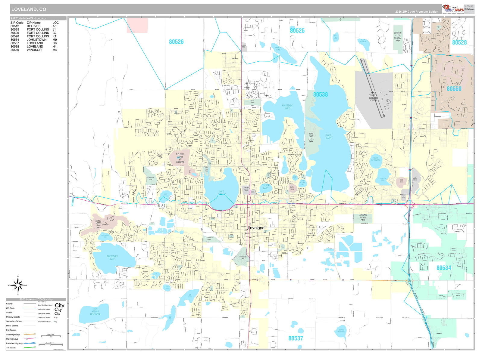 Premium Style Wall Map of Loveland, CO
