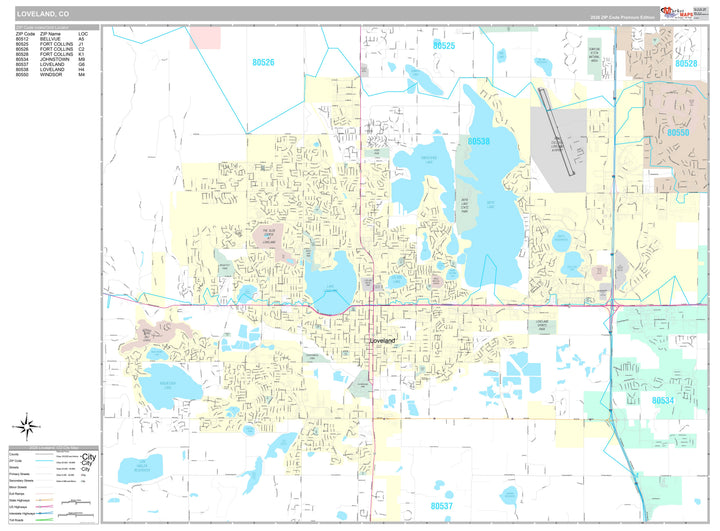 Premium Style Wall Map of Loveland, CO