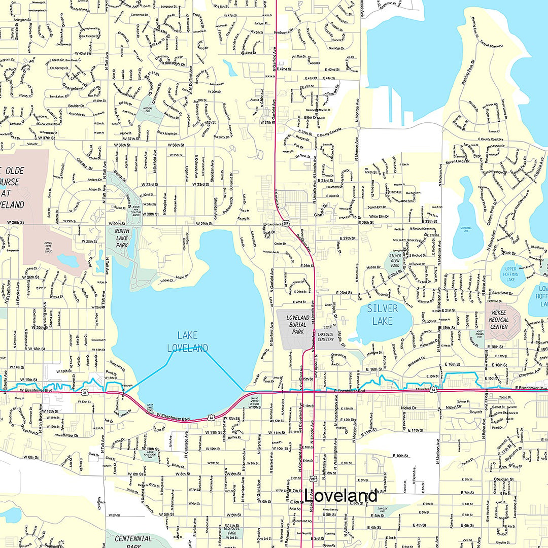 Premium Style Wall Map of Loveland, CO