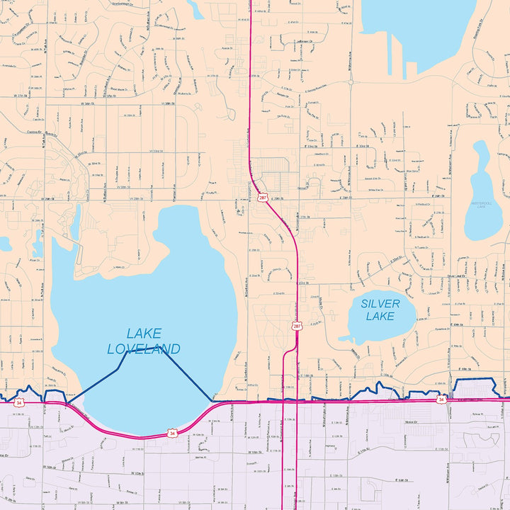 Color Cast Zip Code Style Wall Map of Loveland, CO