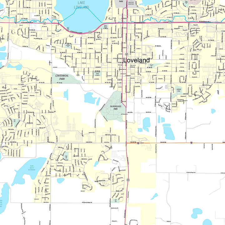 Premium Style Wall Map of Loveland, CO