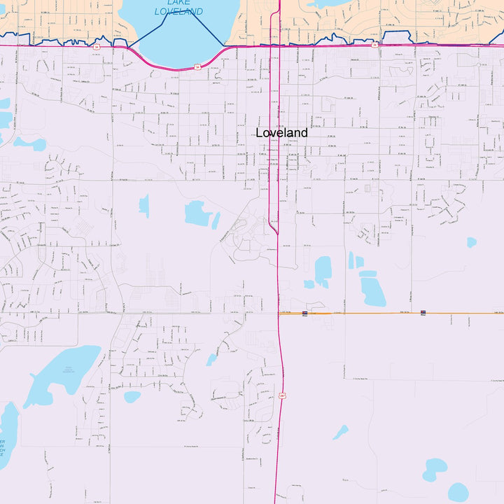 Color Cast Zip Code Style Wall Map of Loveland, CO