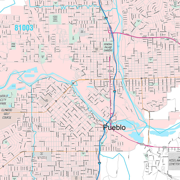 Premium Style Wall Map of Pueblo, CO