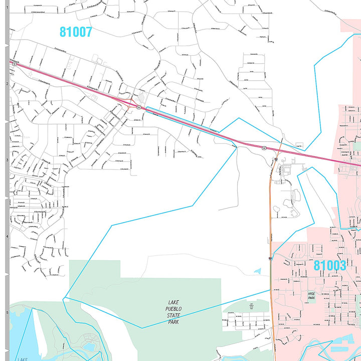 Premium Style Wall Map of Pueblo, CO