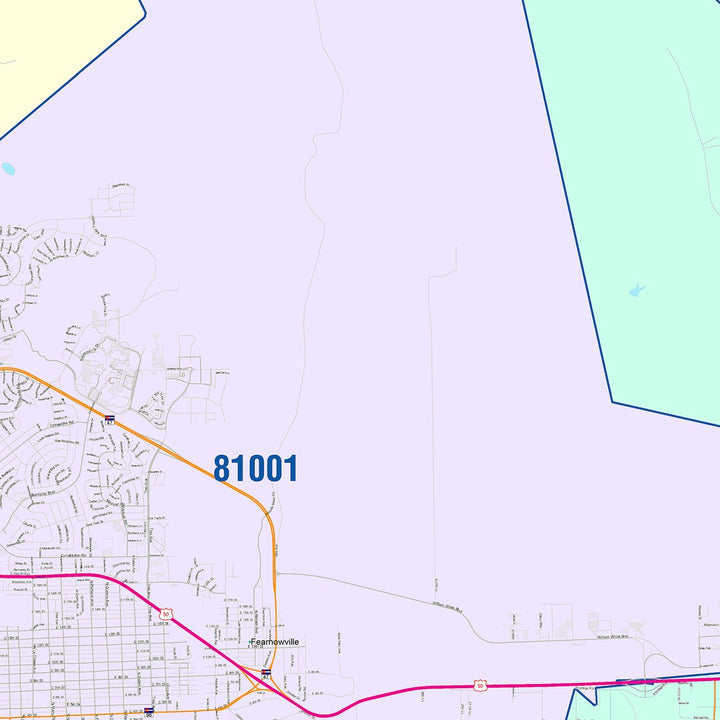 Color Cast Zip Code Style Wall Map of Pueblo, CO