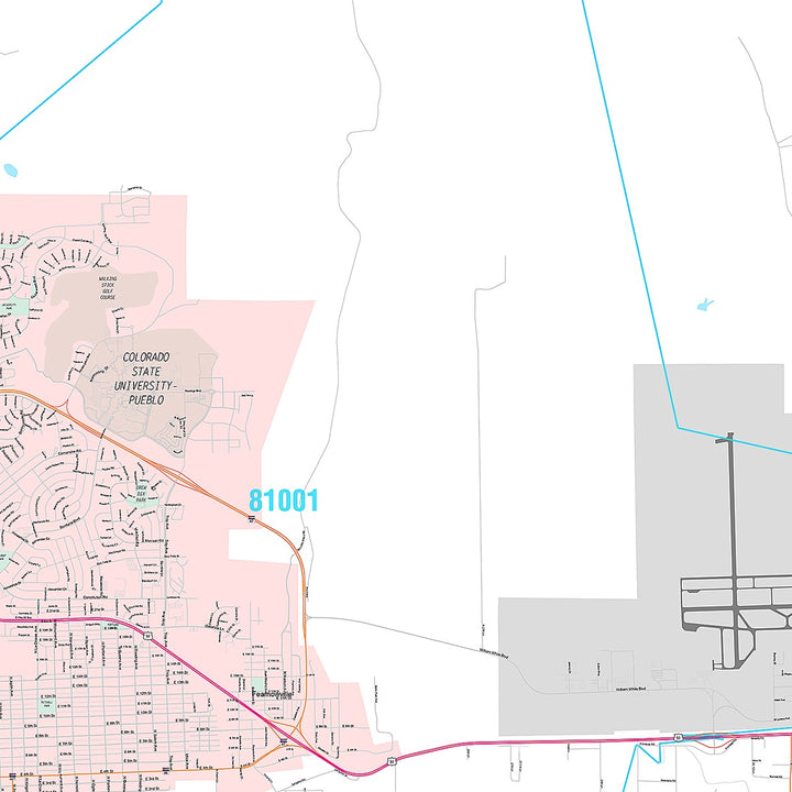 Premium Style Wall Map of Pueblo, CO