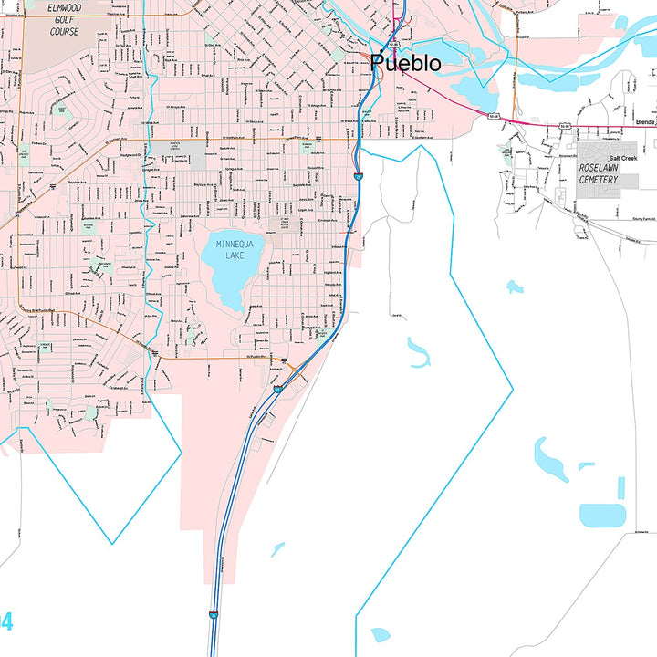 Premium Style Wall Map of Pueblo, CO
