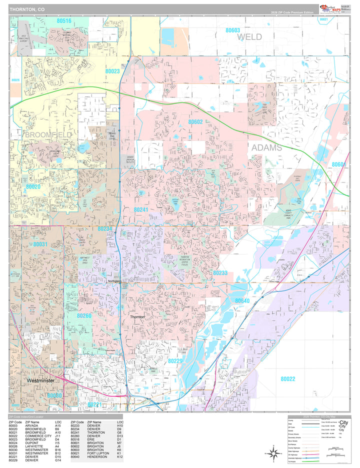 Premium Style Wall Map of Thornton, CO