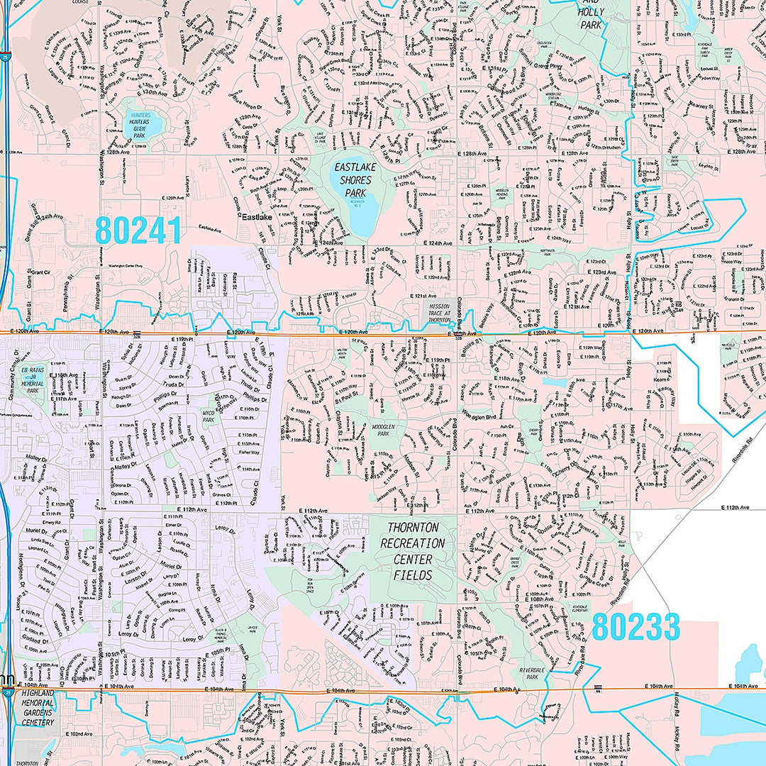 Premium Style Wall Map of Thornton, CO