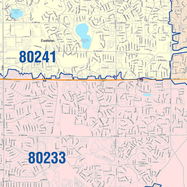 Color Cast Zip Code Style Wall Map of Thorton, CO