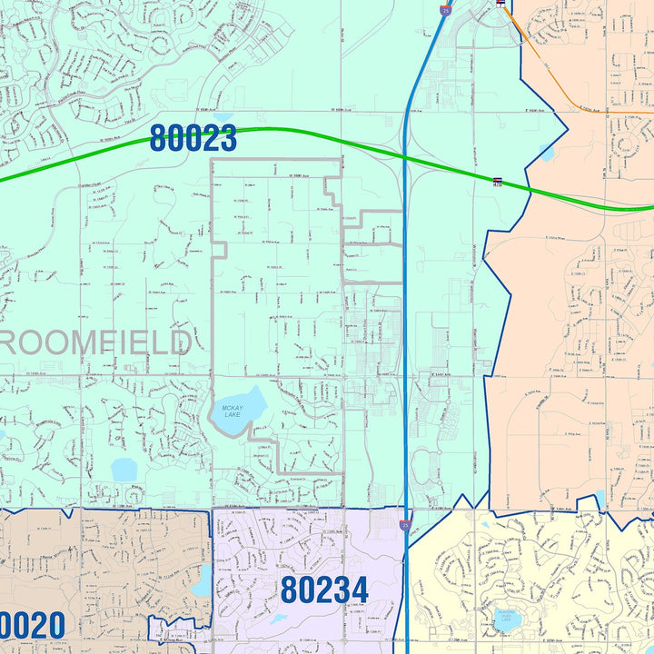 Color Cast Zip Code Style Wall Map of Thorton, CO