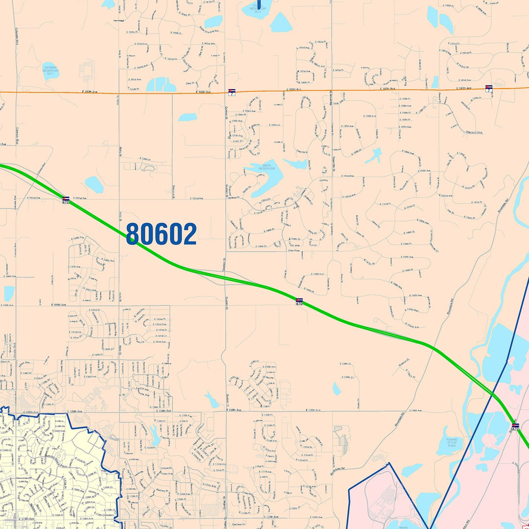 Color Cast Zip Code Style Wall Map of Thorton, CO