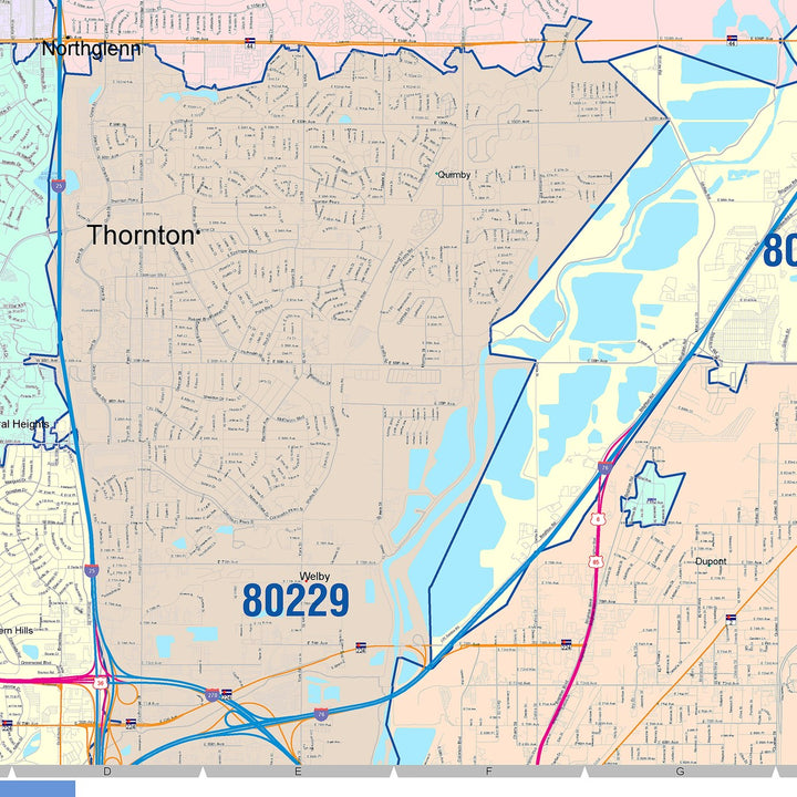 Color Cast Zip Code Style Wall Map of Thorton, CO