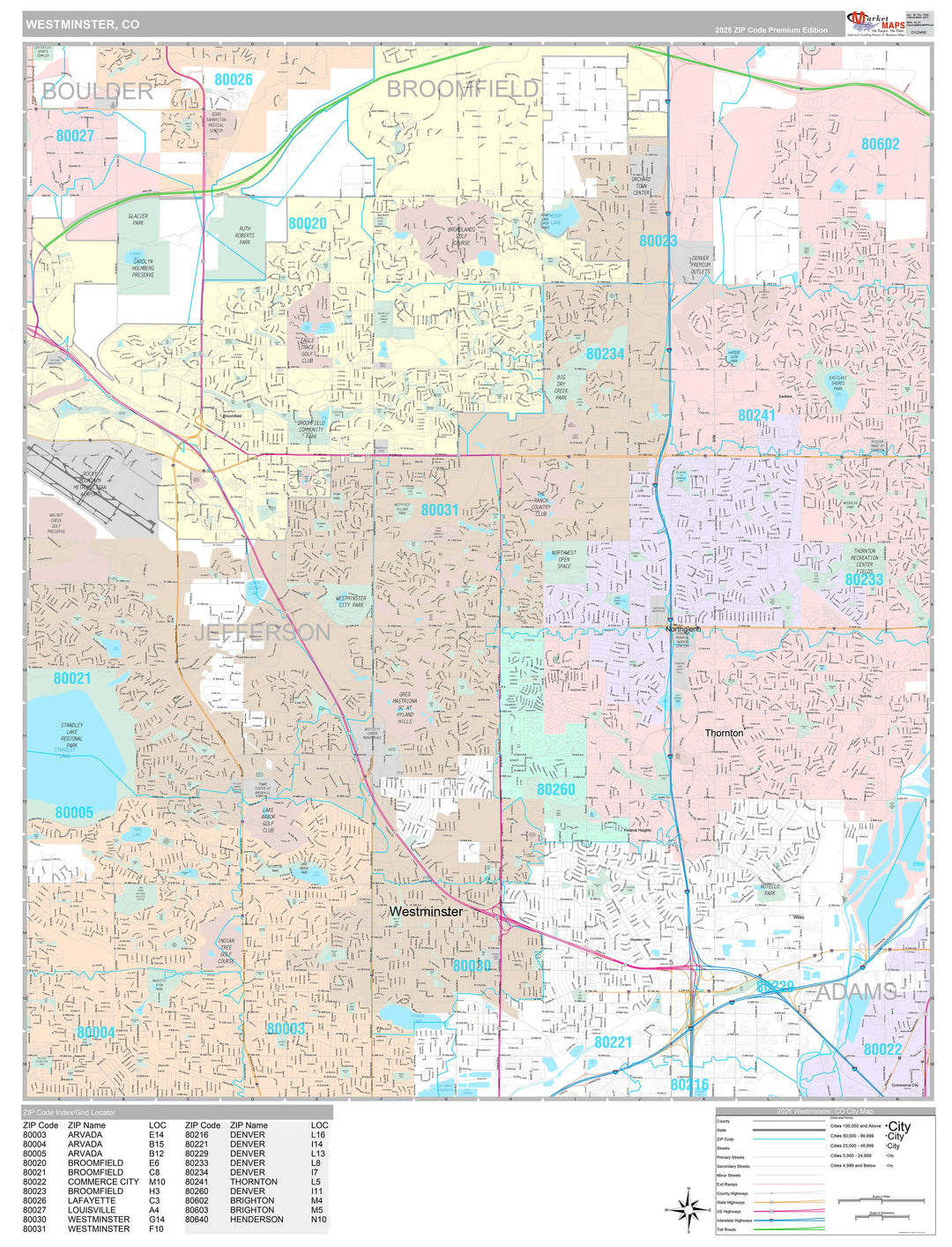 Premium Style Wall Map of Westminster, CO