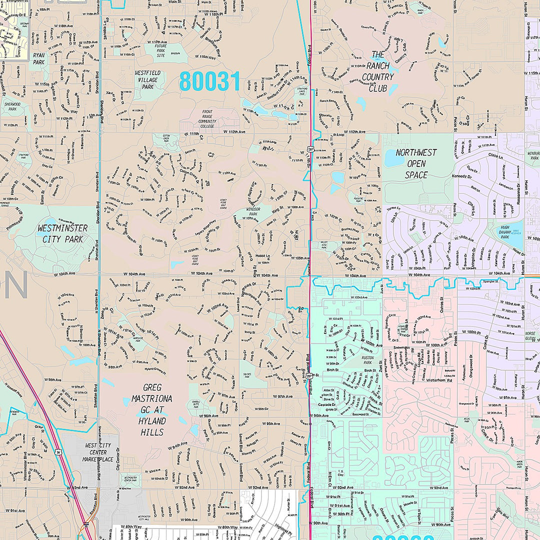 Premium Style Wall Map of Westminster, CO