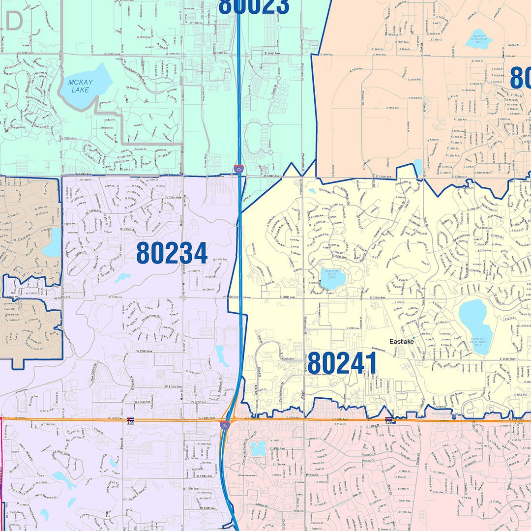 Color Cast Zip Code Style Wall Map of Westminster, CO