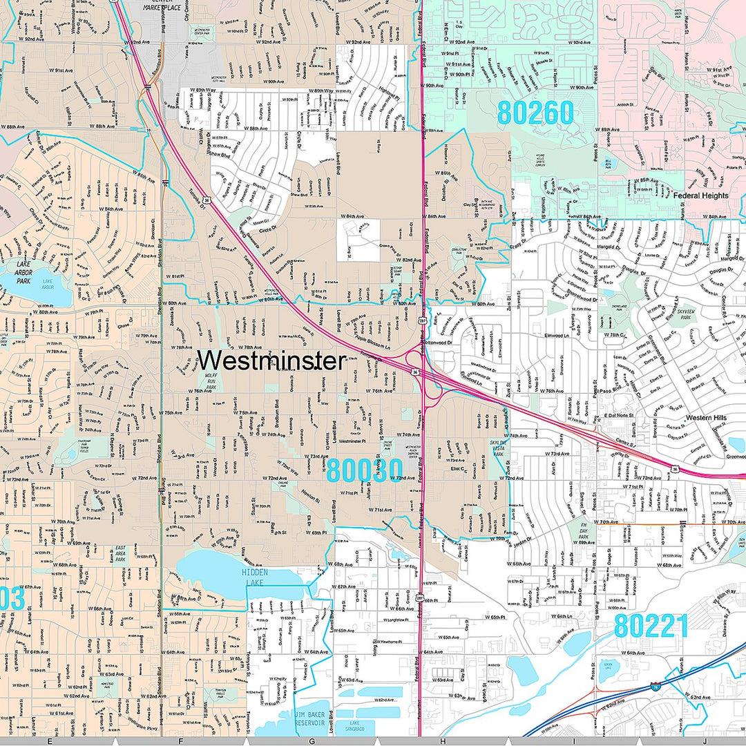 Premium Style Wall Map of Westminster, CO
