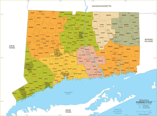 Connecticut Zip Code Map with Counties