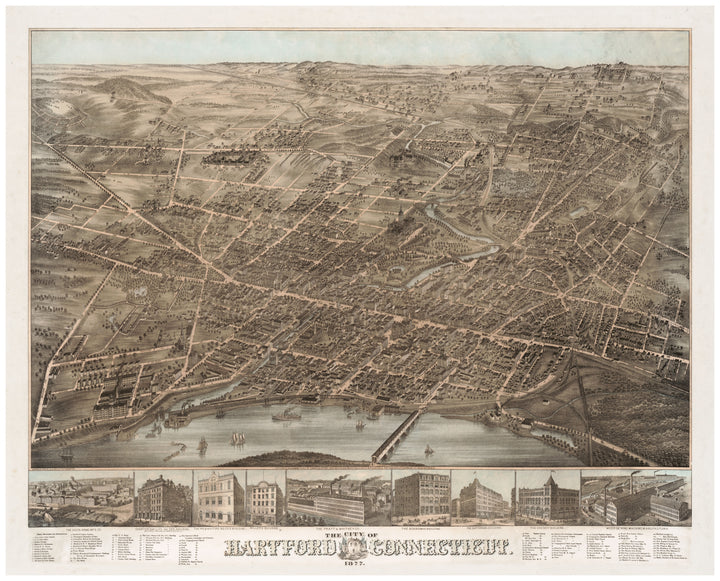Birds Eye View of Hartford, 1877