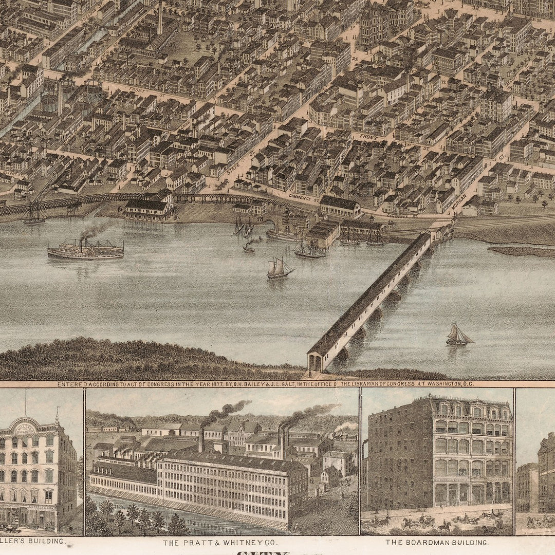Birds Eye View of Hartford, 1877