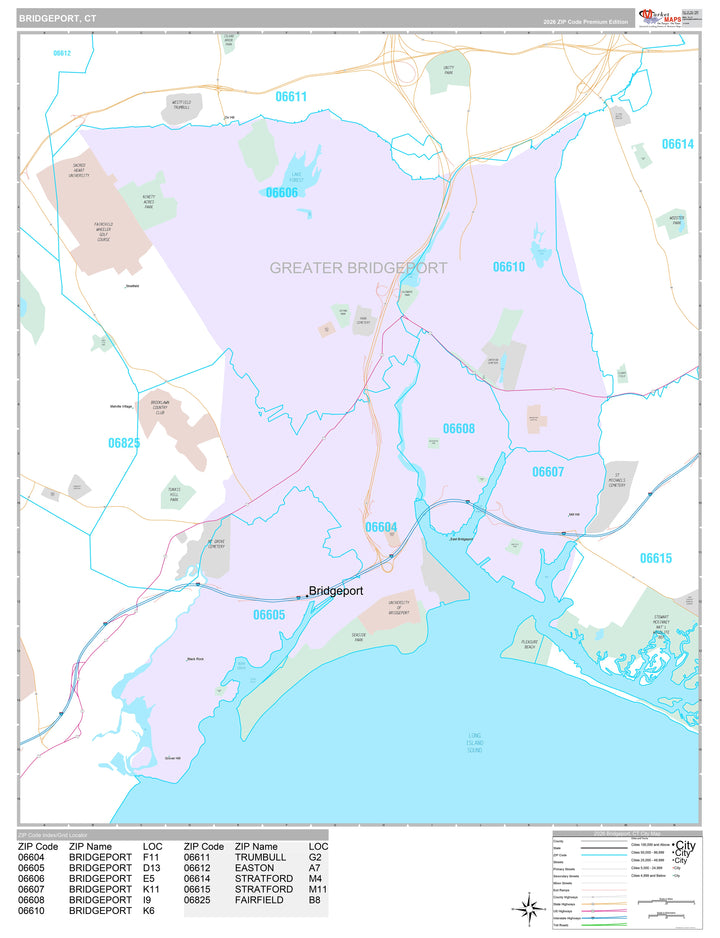 Premium Style Wall Map of Bridgeport, CT