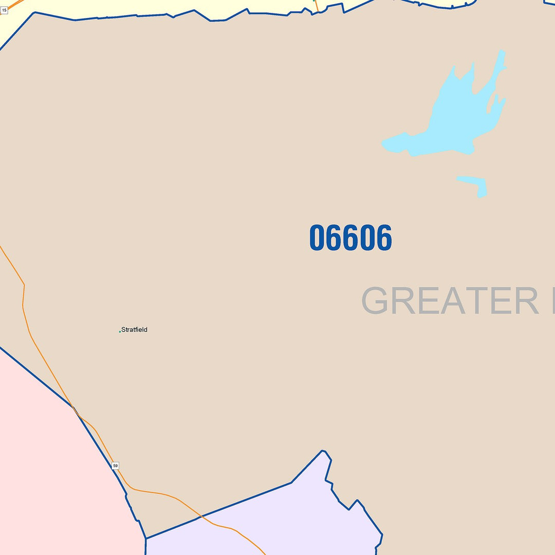 Color Cast Zip Code Style Wall Map of Bridgeport, CT