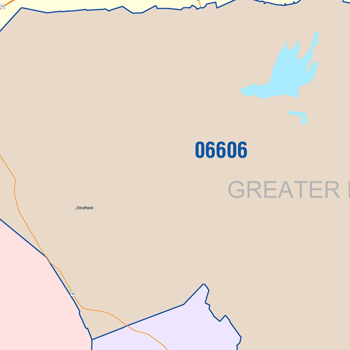 Color Cast Zip Code Style Wall Map of Bridgeport, CT