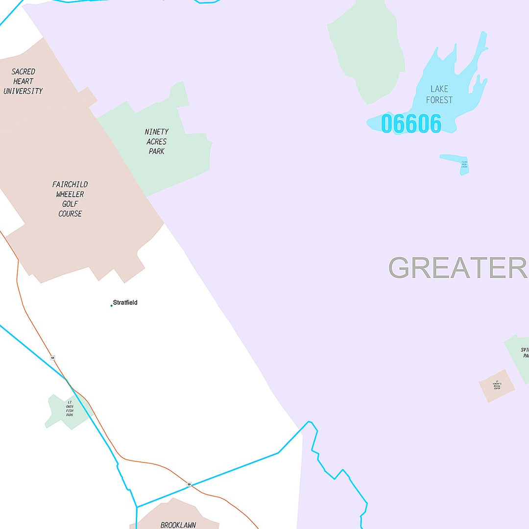 Premium Style Wall Map of Bridgeport, CT