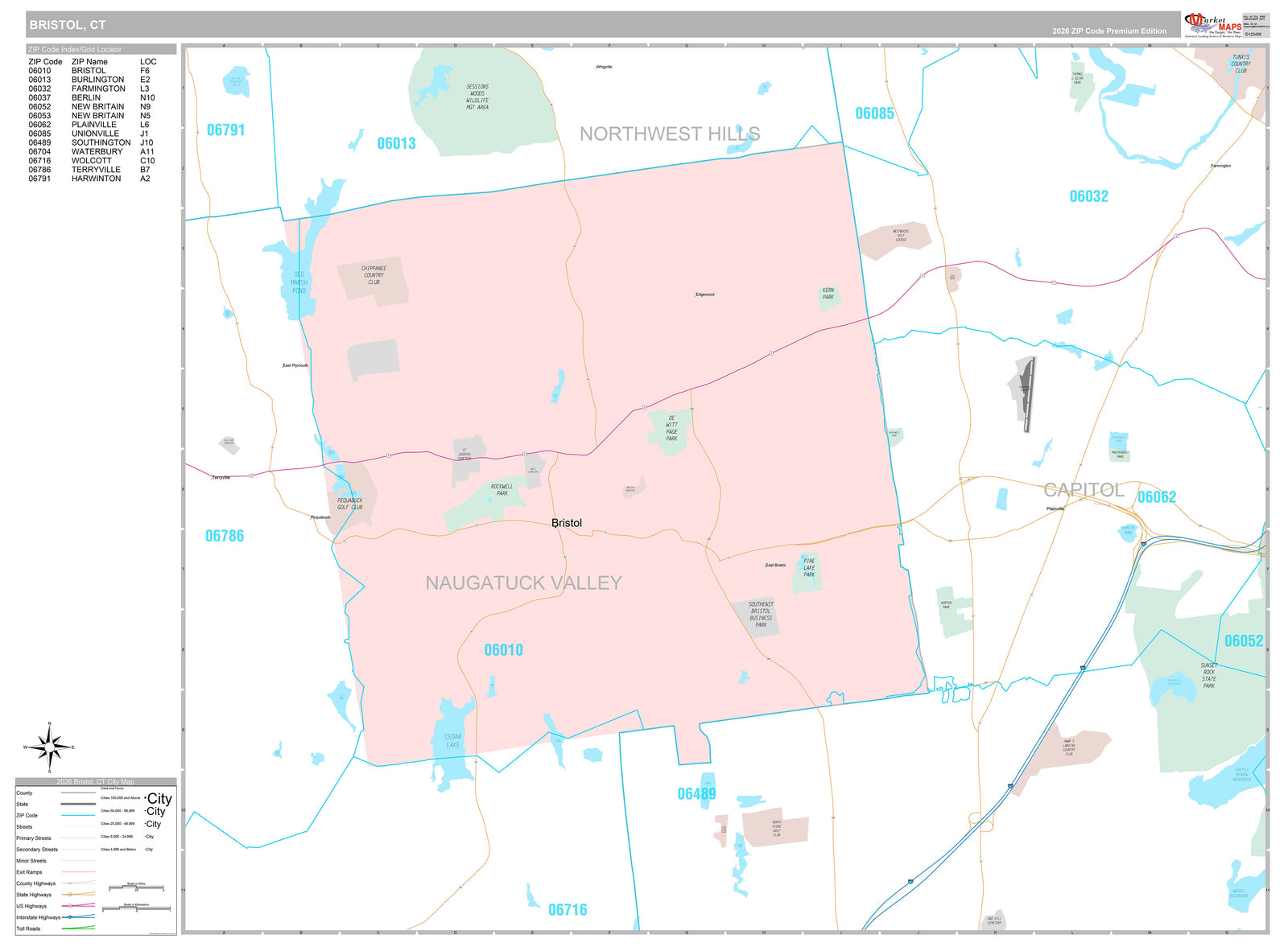 Premium Style Wall Map of Bristol, CT