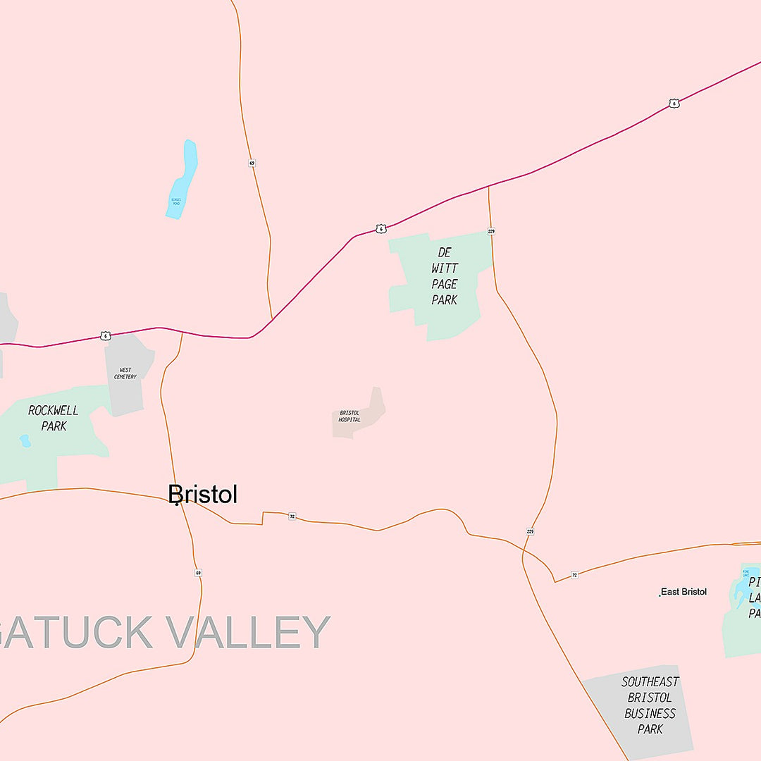Premium Style Wall Map of Bristol, CT