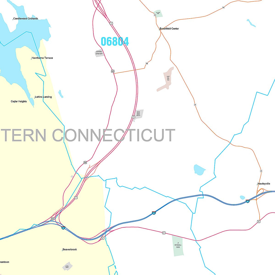 Premium Style Wall Map of Danbury, CT